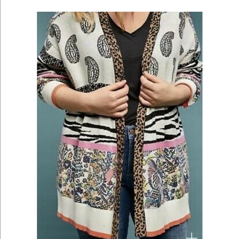 Anthropologie Zebra Print Paisley Sweater Cardigan